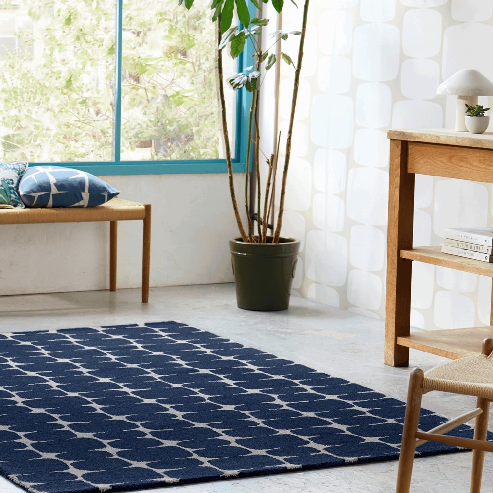 Little Lohko Geometric Rugs 124208 by Scion in Indigo Blue